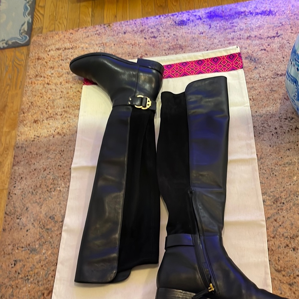 Super cute black leather and suede tall boot